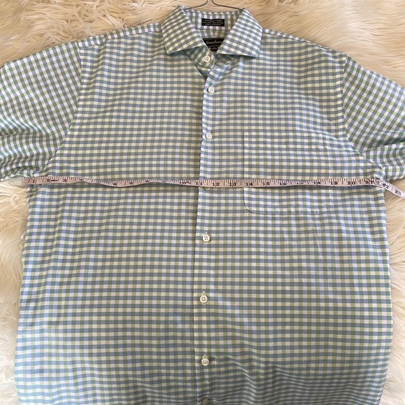 Neiman Markus wrinkle free blue green gingham checkered button up causal shirt - Picture 14 of 16